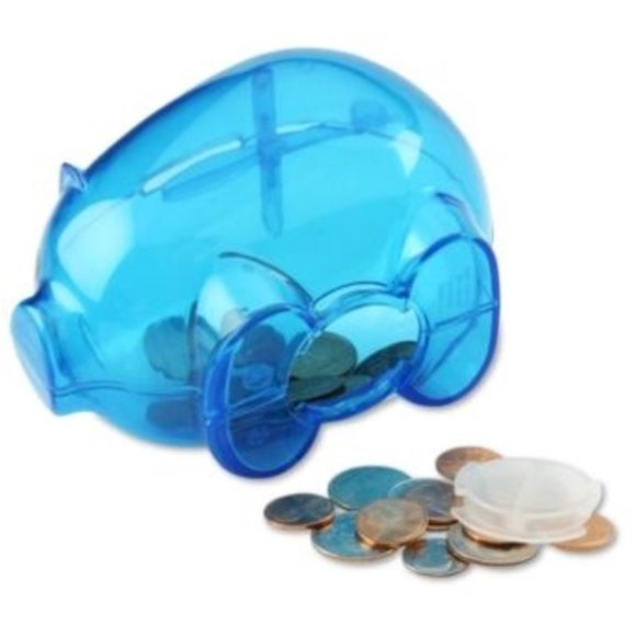 Piggy Bank - Coin Insert + Stopper Blue Transparent Plastic Pig - Bank Promo - Picture 9 of 9